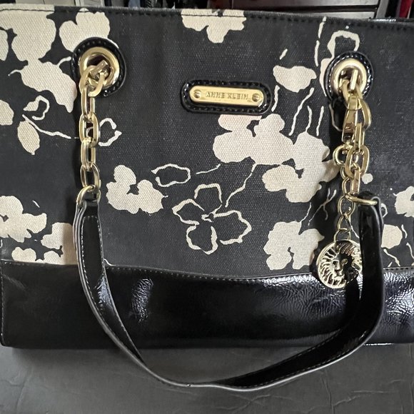 Anne Klein Floral Black Faux Leather Tote - Picture 1 of 4